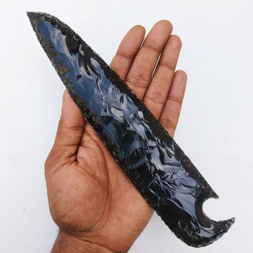 10-Inch Hand Knapped Black Obsidian Crystal Knife
