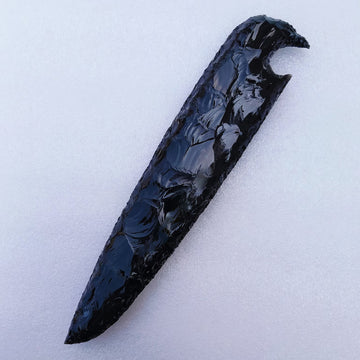 10-Inch Hand Knapped Black Obsidian Crystal Knife