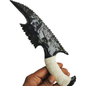 10-Inch Handcrafted Viking Style Black Obsidian Crystal Knife