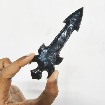 6 inch Handcrafted Black Obsidian Rare Carved Arrowhead