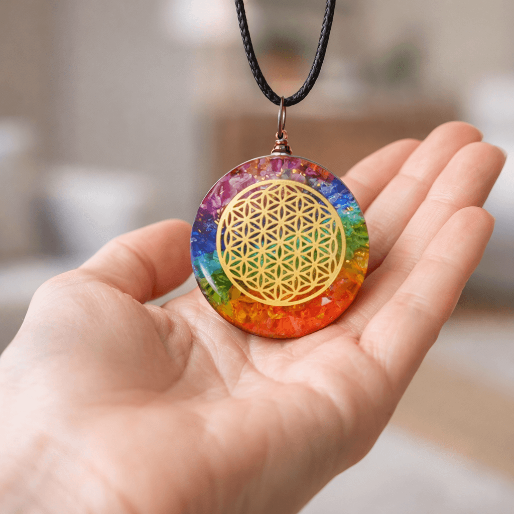 7 Chakra Orgone Pendants Round Flower of Life