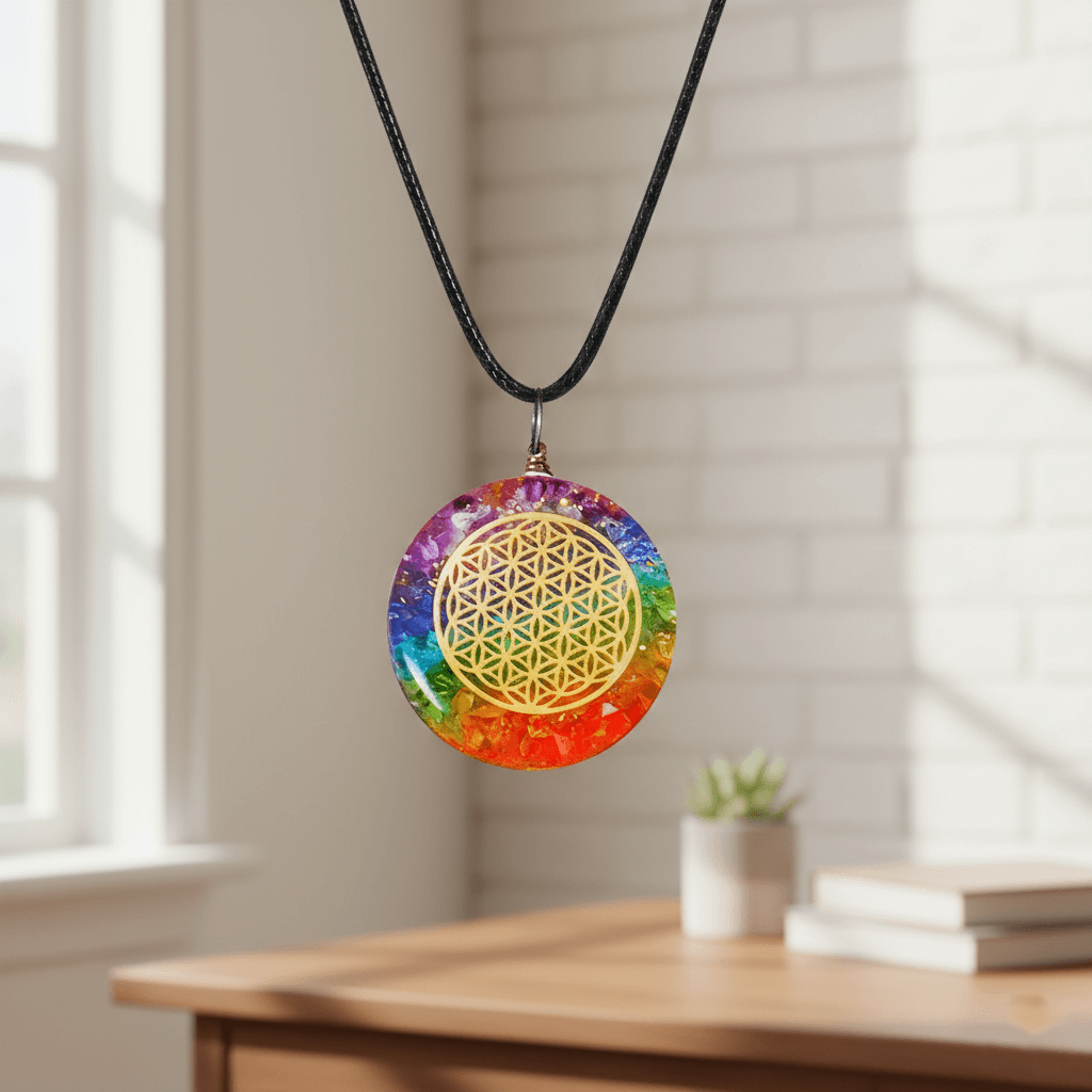 7 Chakra Orgone Pendants Round Flower of Life