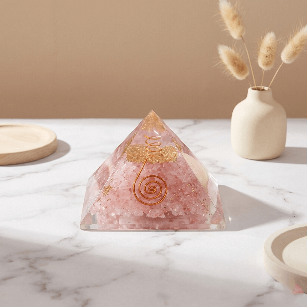 Rose Quartz Orgone Pyramid Copper Coil