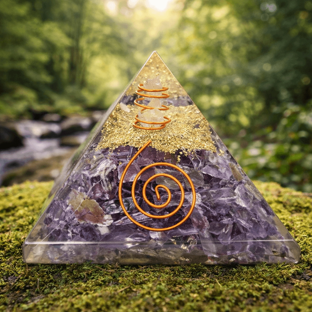 Amethyst Orgone Pyramid Copper Coil
