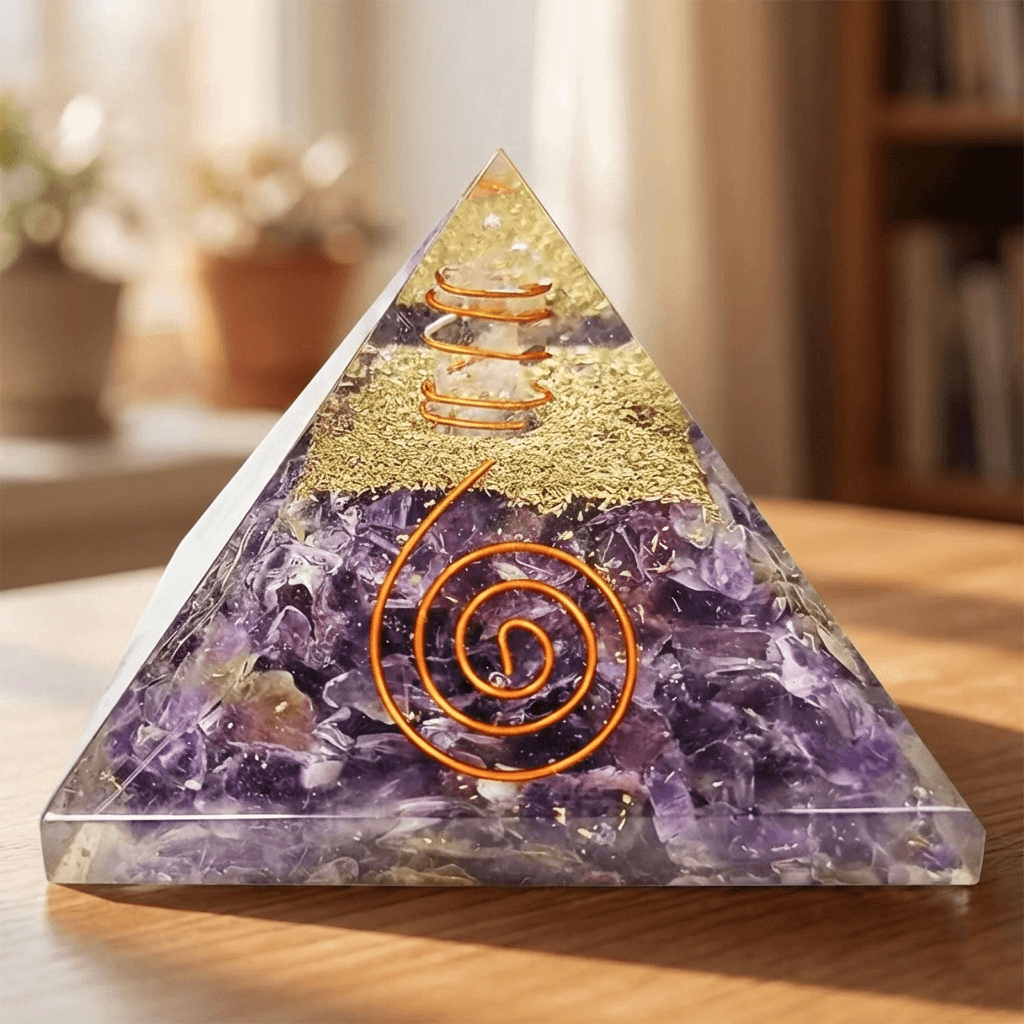Amethyst Orgone Pyramid Copper Coil