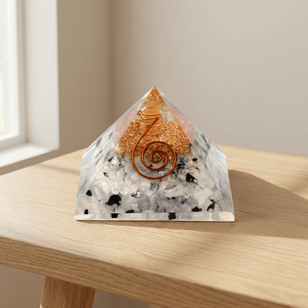 Rainbow Moonstone Orgone Pyramid Copper Coil