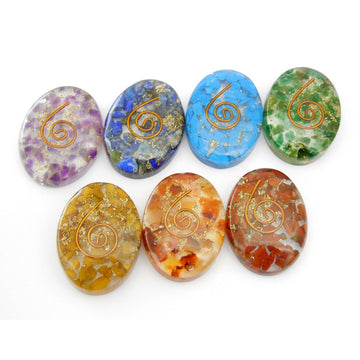 7 Chakras Orgone Chakra Set With Copper Coil Oval Shape