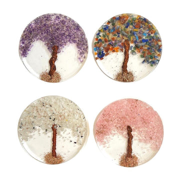 4x Orgone Coasters Set with Tree Of Life Logo