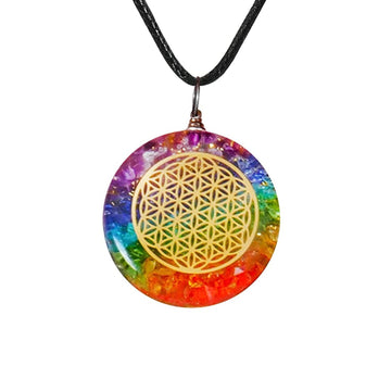 7 Chakra Orgone Pendants Round Flower of Life