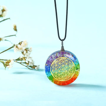 7 Chakra Orgone Pendants Round Flower of Life